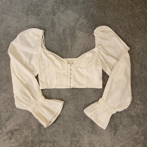 Urban Outfitters Crop Top XS Puff Sleeve Hook Front Cottagecore - Picture 1 of 10